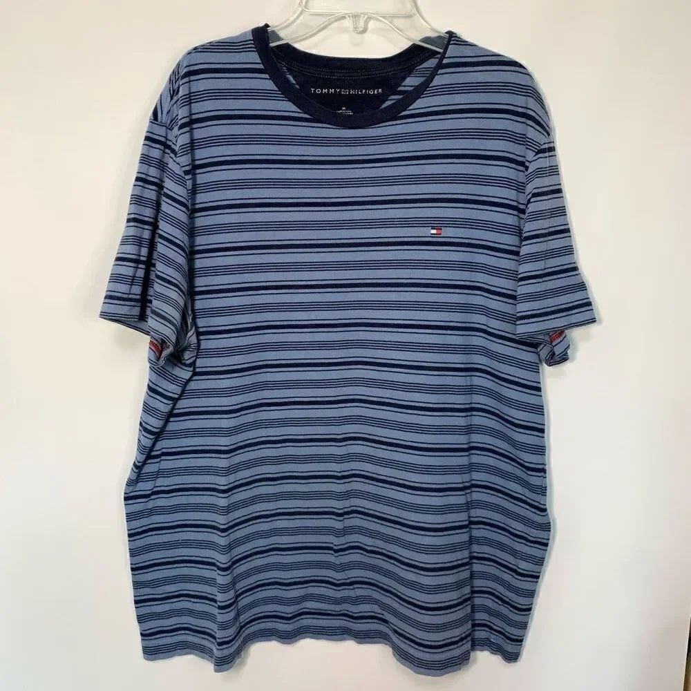 Tommy Hilfiger Men's Striped Crew Neck Short Sleeve T-Shirt Blue Size Medium